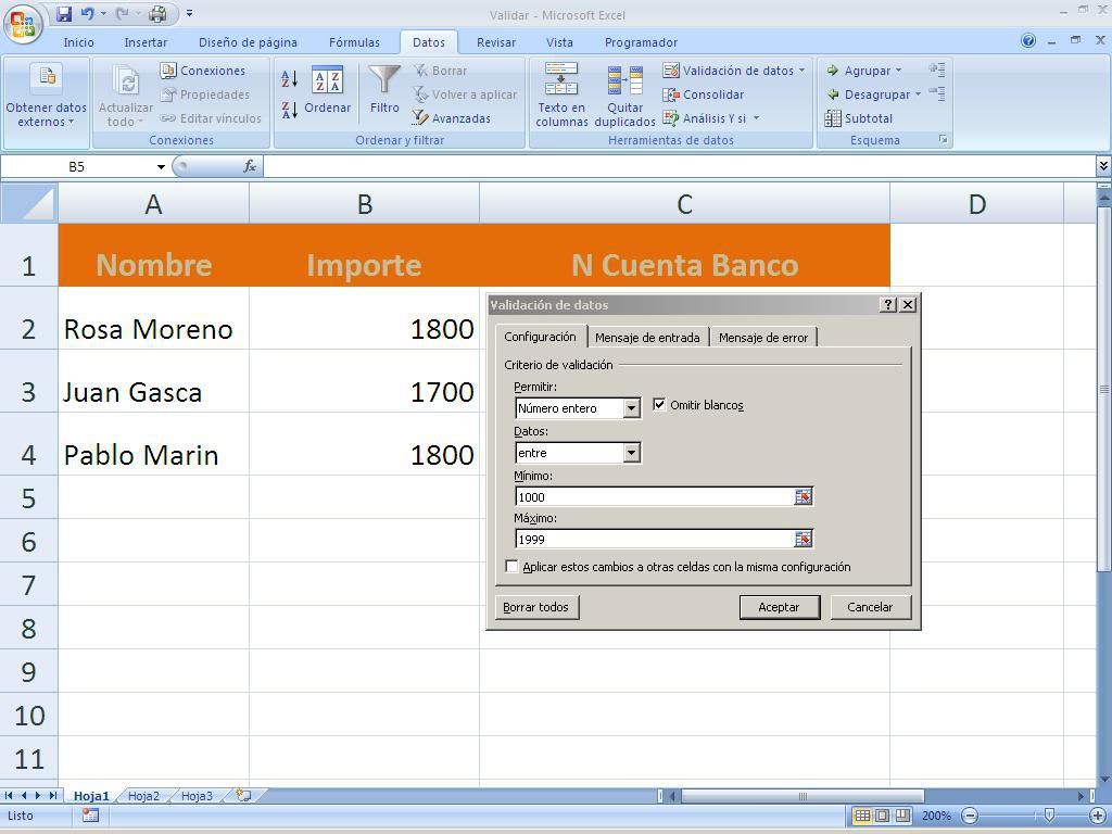 Validation des données dans Excel