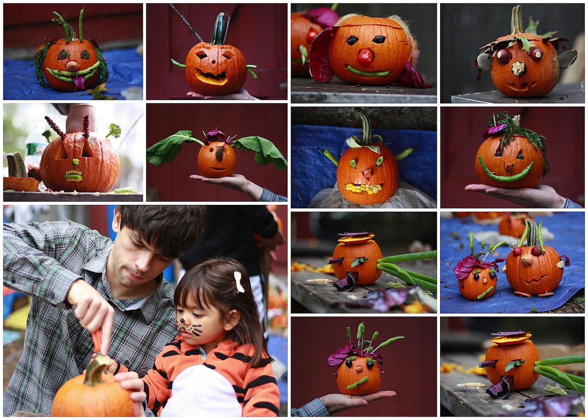 11 Helovyno moliūgai, dekoruoti daržovėmis