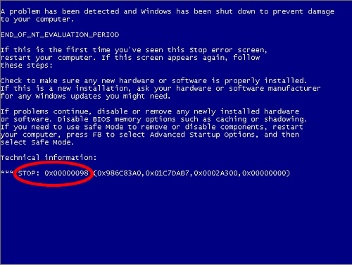 Lösen Sie den blauen Bildschirm von Windows 7, XP und Vista