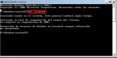 Usa sfc / scannow in Windows 7, XP o Vista